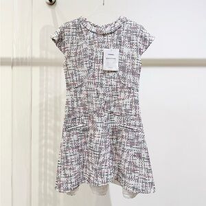 🚩steal authentic CHANEL Tweed Cap-Sleeve Dress in White with Black and Red